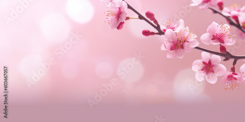 Cherry blossom bokeh background copy space by by generative AI tools