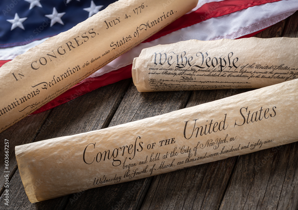 Fototapeta premium Charters of freedom with the american flag