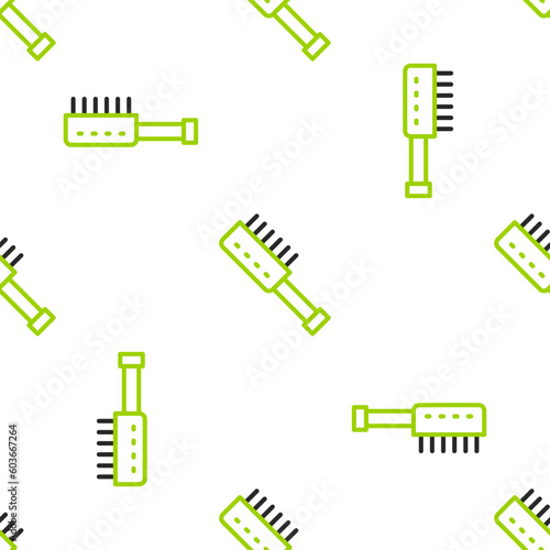 Line Sauna brush icon isolated seamless pattern on white background. Wooden brush with coarse bristles for washing in the bath. Anti cellulite massage. Vector