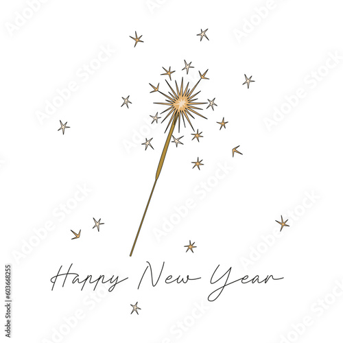 Happy New Year sparkler firework vector illustration. Winter season party pre-made card print design.