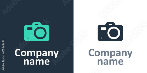 Logotype Photo camera icon isolated on white background. Foto camera. Digital photography. Logo design template element. Vector