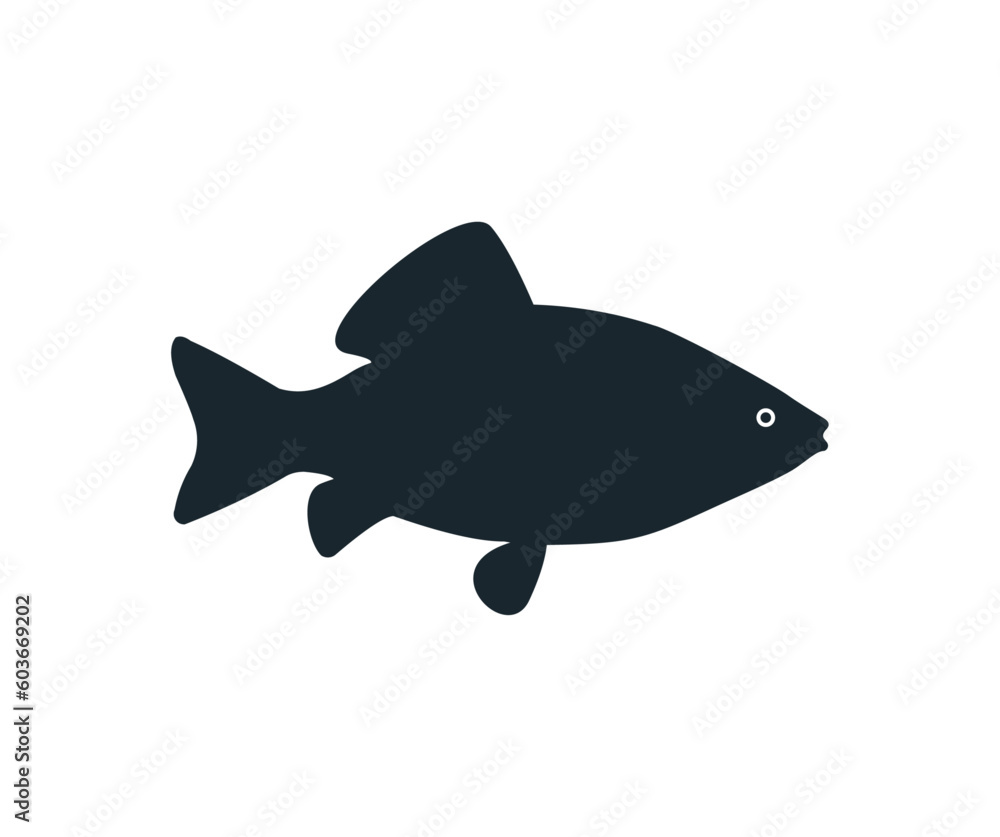 Obraz premium Fish or seafood flat icon. Black and white fish icon black silhouette on white background vector design and illustration.