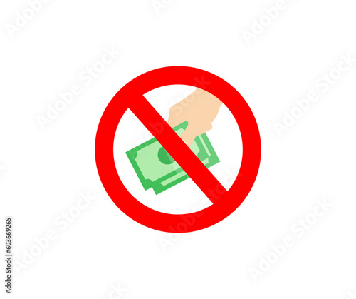 Stop corruption sign icon. Anti-corruption concept hand giving money. No corruption concept vector design and illustration.
