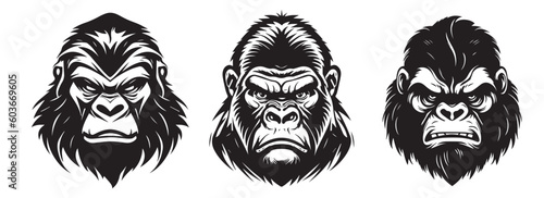 Gorilla heads vector silhouette illustration
