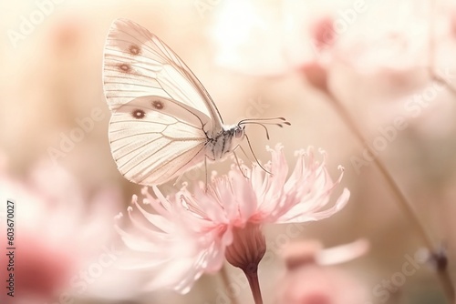 Close-up of a butterfly on a flower. Generative AI.