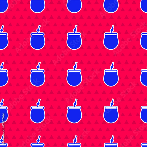Blue Mate tea icon isolated seamless pattern on red background. Vector