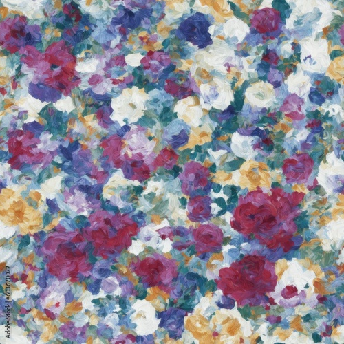Flowers abstract illustration, seamless pattern. Created by a stable diffusion neural network.
