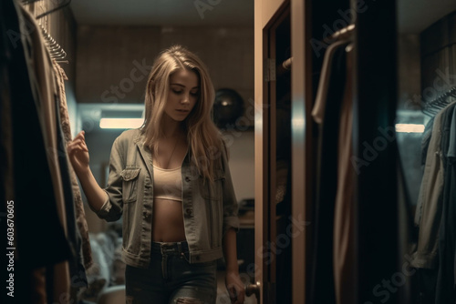 teenage girl standing in the dressing room at home, created with Generative AI Technology