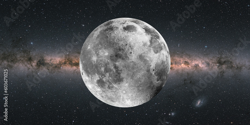 Panoramic view universe space of Milky Way galaxy with stars on a night sky background and Super Full Moon "Elements of this image furnished by NASA"