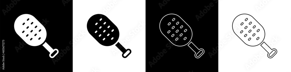Set Sauna brush icon isolated on black and white background. Wooden brush with coarse bristles for washing in the bath. Anti cellulite massage. Vector Set Sauna brush icon isolated on black and white background. Wooden brush with coarse bristles for washing in the bath. Anti cellulite massage. Vector
