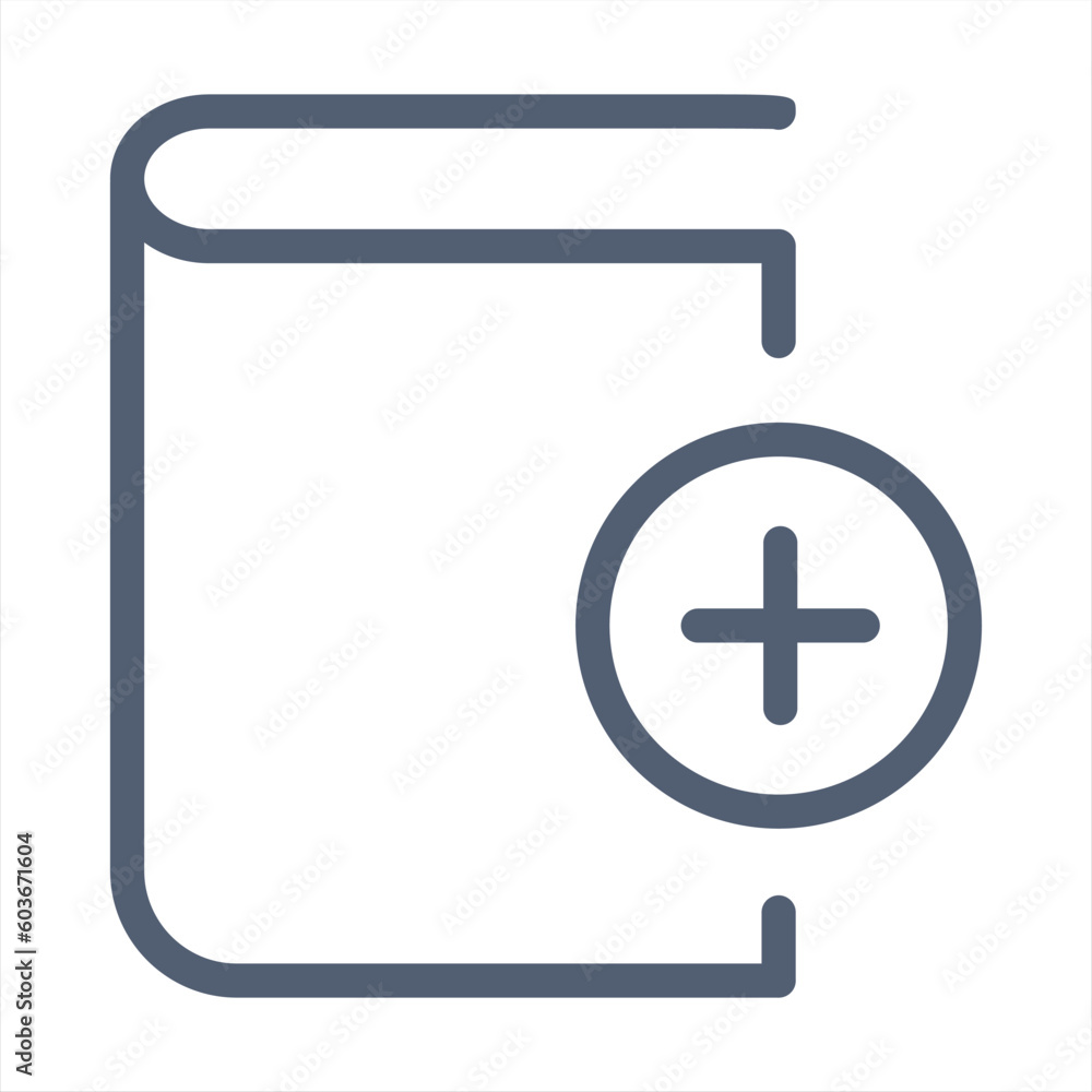 Book add icon, isolated, white background Book add icon, isolated, white background