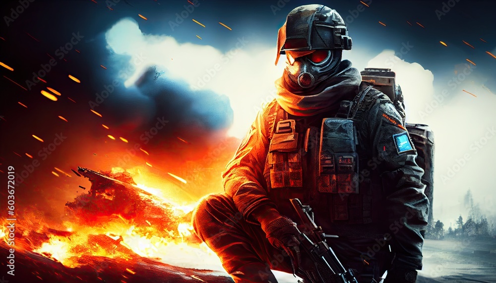 Fototapeta premium Soldiers on battlefield