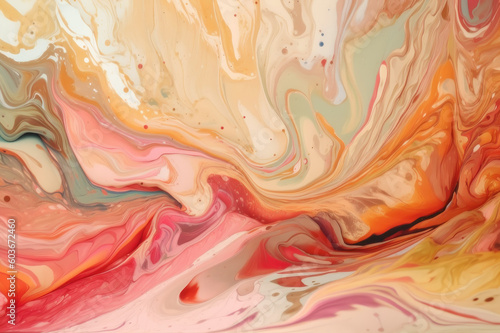 Abstract background in fluid art style. Multi-colored acrylic paints. AI generative.