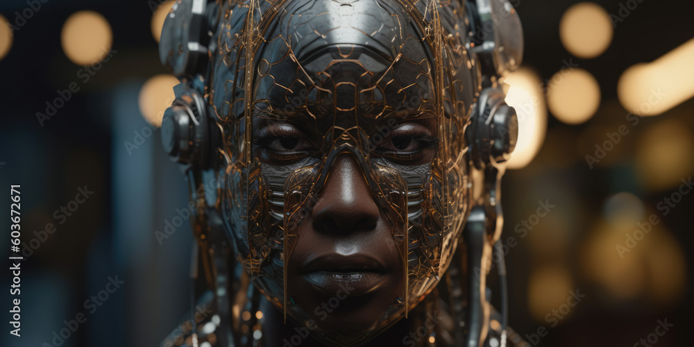 Obraz premium Portrait of a woman wearing futuristic technology on her face