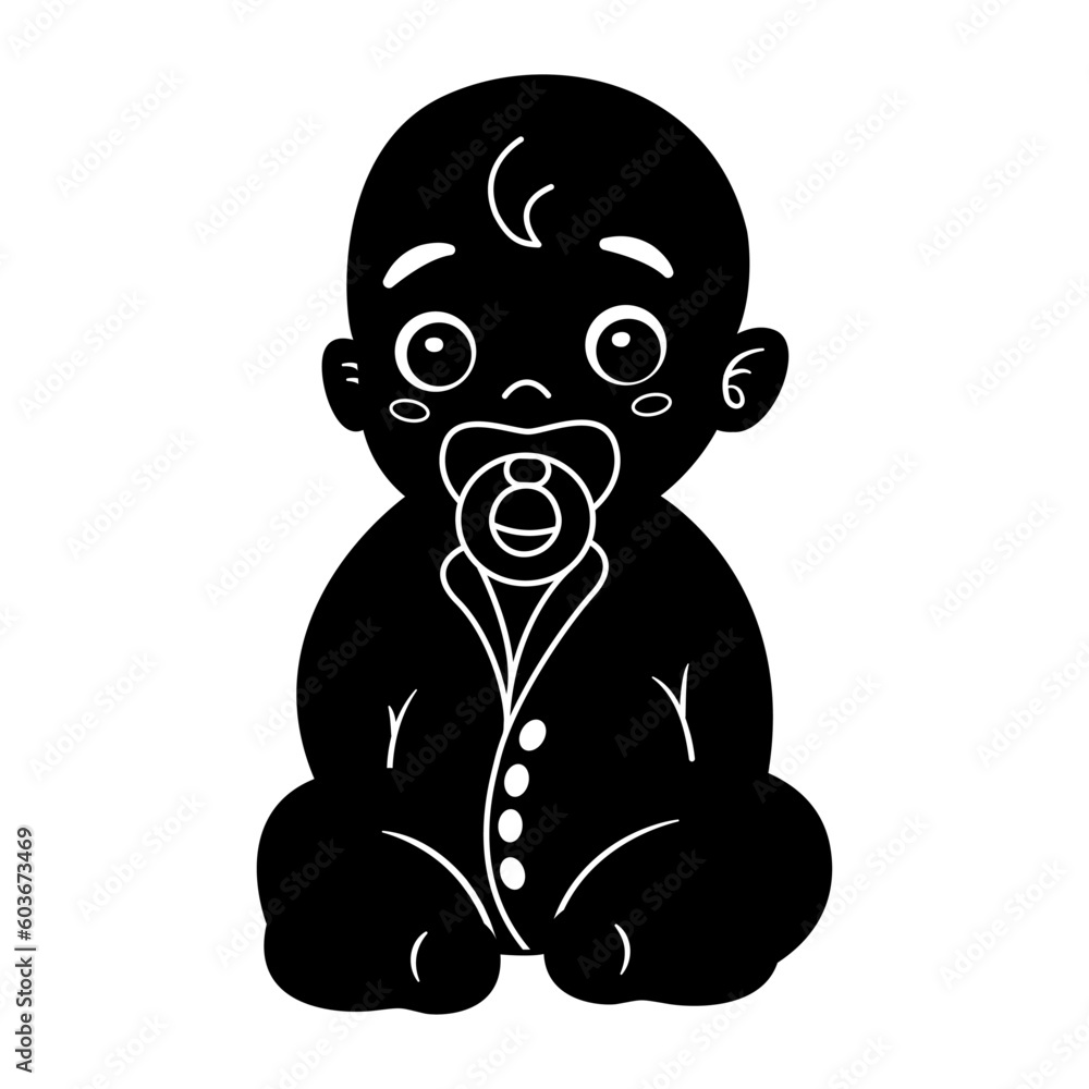 Little Boy Black Icon. Vector Illustration of a Cute Cartoon Baby With