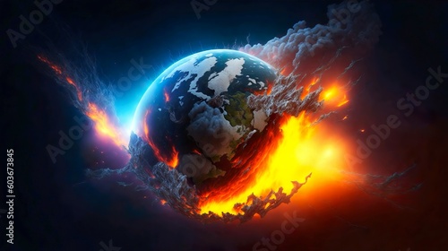 Planet earth doomsday exploding, Generative AI