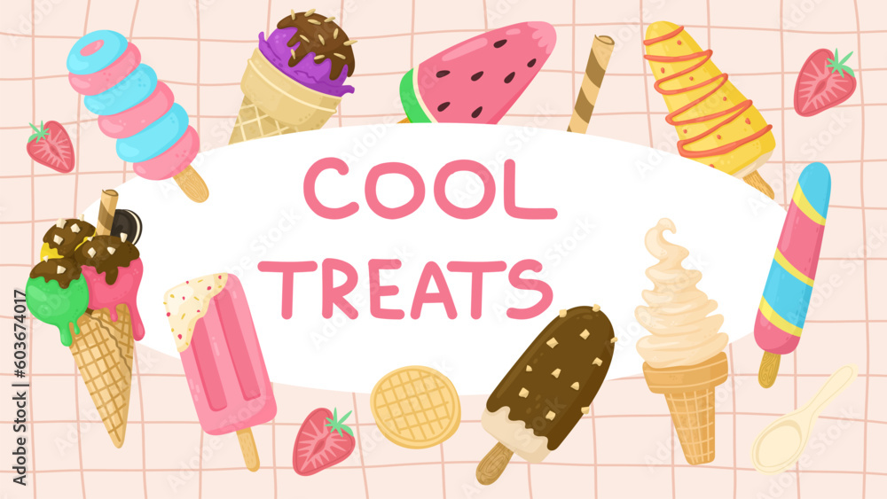 Ice-cream and popsicles banner. Vector illustration.
