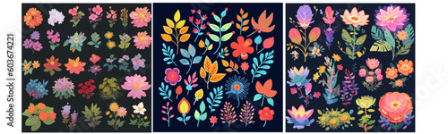 Vector collection, flowers, beautiful collection of romantic flowers with roses, leaves, flower bouquets, flower compositions, pack, mega pack
