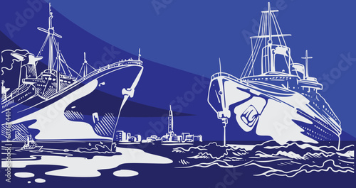 Transportation of ink drawing sketch for poster, post card, name card, brochure, t-shirt, logo, branding, collection, art print.