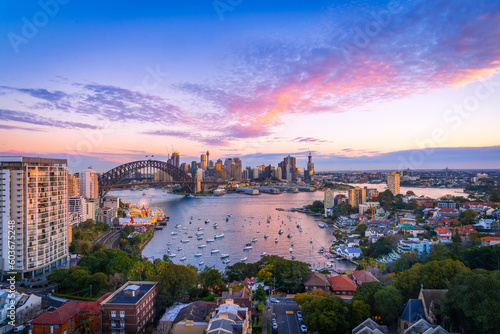 Sydney harbour bridge, Panorama view of Sydney city skyline with Sydney harbour bridge north shore in Australia