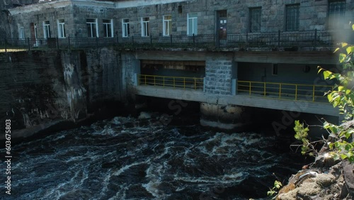 Palieozerskaya hydroelectric power station. A popular place near the Girvas paleovolcano in the Republic of Karelia. A stormy mountain river. Nature of the North of Russia. photo