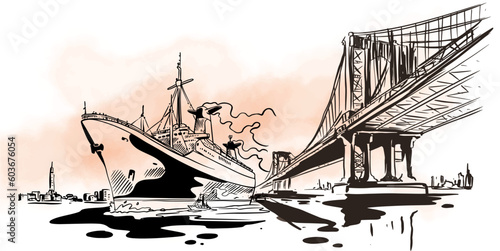 Transportation of ink drawing sketch for poster, post card, name card, brochure, t-shirt, logo, branding, collection, art print.