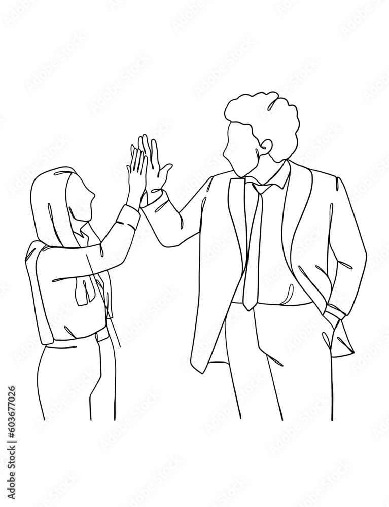 Continuous one line drawing of business teamwork. Vector illustration. Continuous one line drawing of business teamwork. Vector illustration.