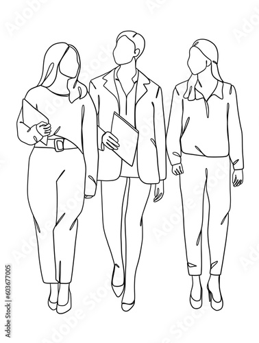 Continuous one line drawing of business teamwork. Vector illustration.