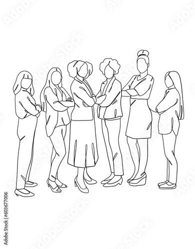 Continuous one line drawing of business teamwork. Vector illustration.