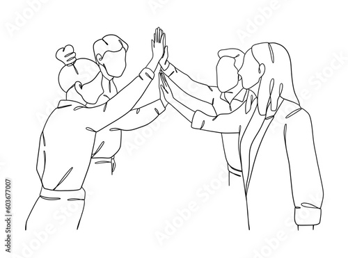 Continuous one line drawing of business teamwork. Vector illustration.
