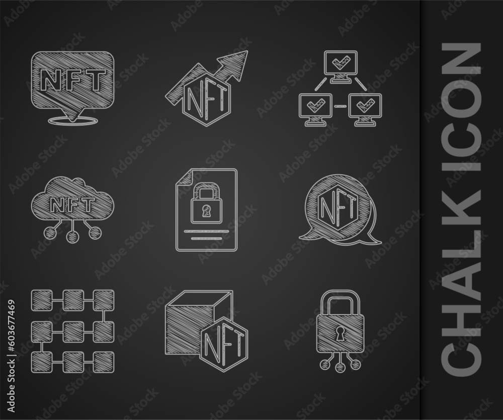Set Document and lock, NFT Digital crypto art, Cyber security, blockchain technology, cloud, and icon. Vector Set Document and lock, NFT Digital crypto art, Cyber security, blockchain technology, cloud, and icon. Vector