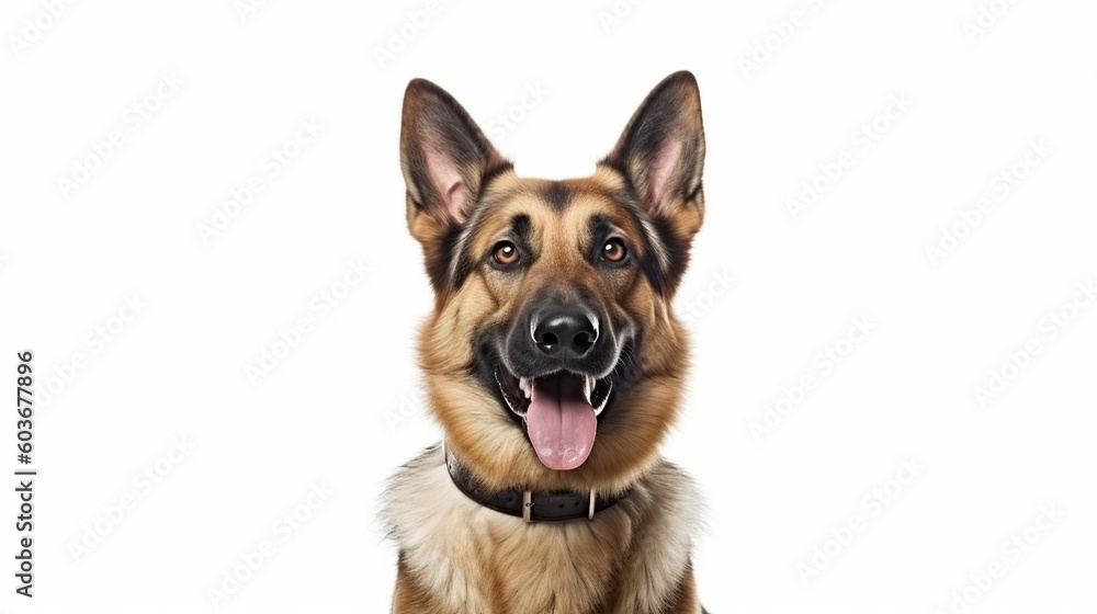 German shepherd dog portrait on white background with copy space.Generative Ai