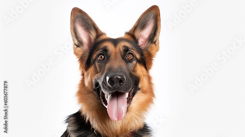 German shepherd dog portrait on white background with copy space.Generative Ai