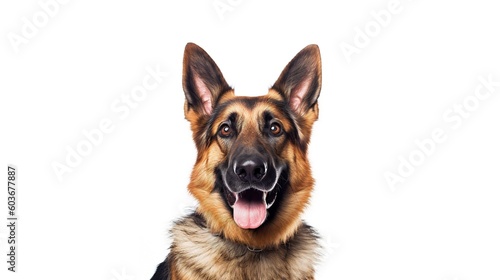 German shepherd dog portrait on white background with copy space.Generative Ai