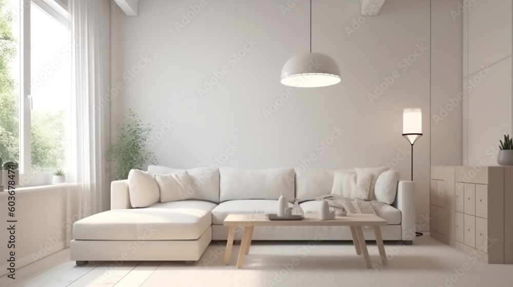 Fototapeta premium cozy modern living room interior have sofa created with generative ai