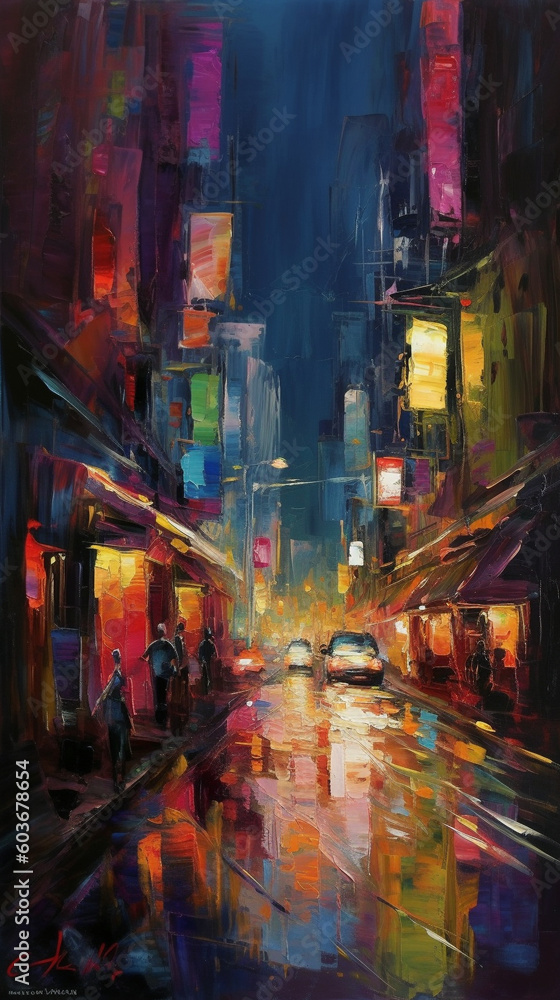 Night city in the style of a portrait with oil paints. AI generated. Night city in the style of a portrait with oil paints. AI generated.