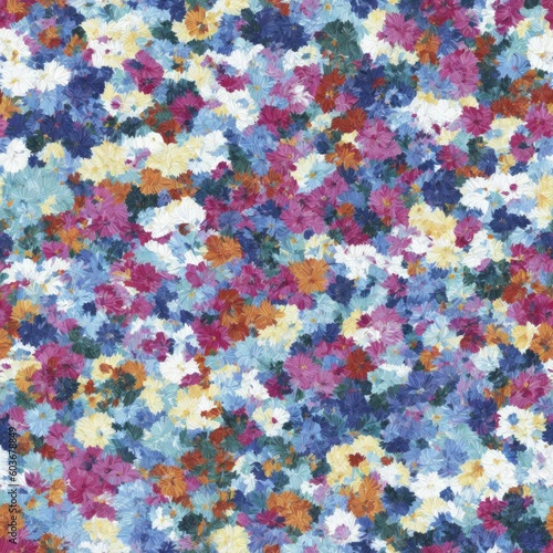 Flowers abstract illustration, seamless pattern. Created by a stable diffusion neural network.