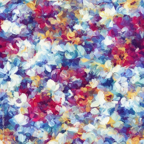 Flowers abstract illustration, seamless pattern. Created by a stable diffusion neural network.