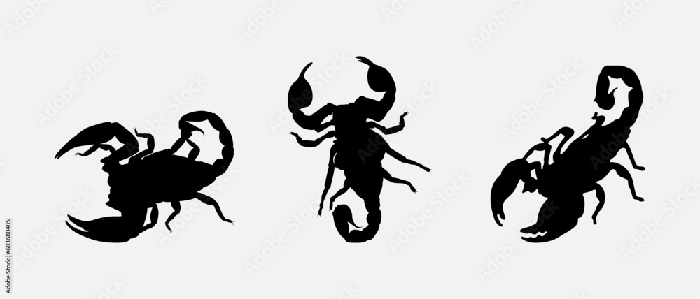 isolated black silhouette of a scorpion, vector collection isolated black silhouette of a scorpion, vector collection