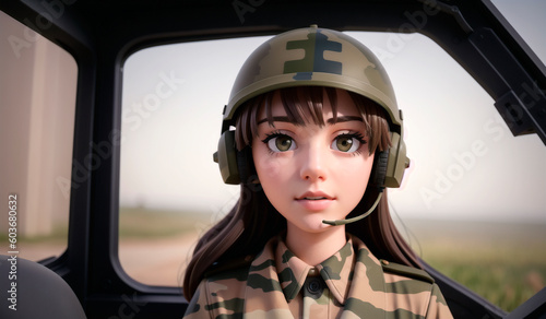 Portrait of a beautiful young woman in a military uniform. Military concept. Generative AI.