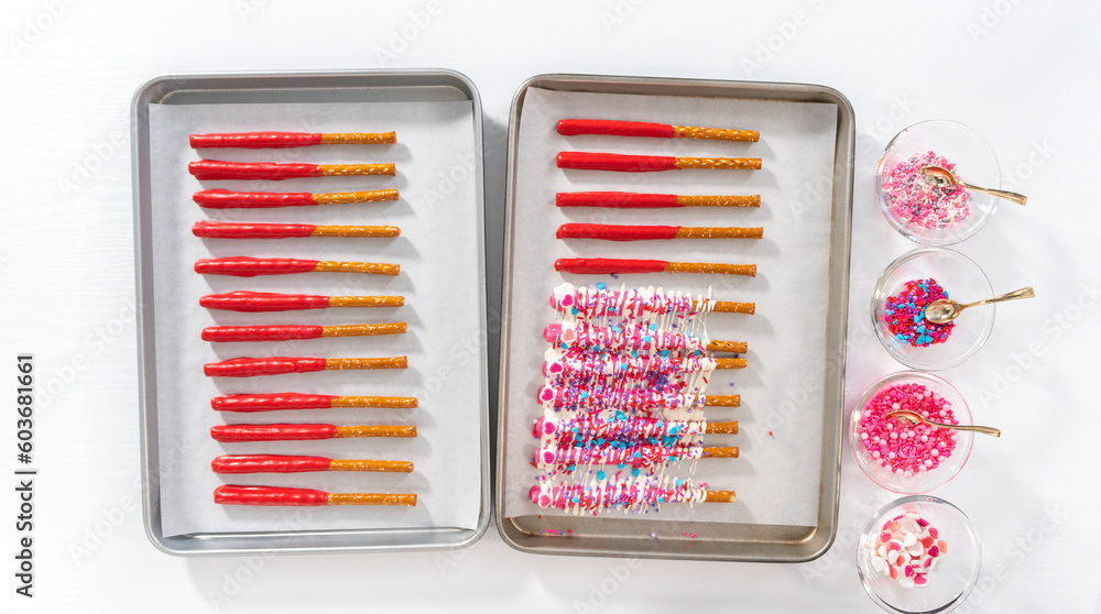Valentine's Day Chocolate Covered Pretzel Rods Valentine's Day Chocolate Covered Pretzel Rods