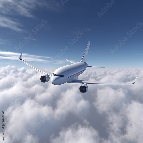 Ai generated illustration airplane flying over the clouds