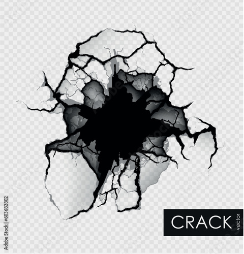 crack on the wall with broken pieces
