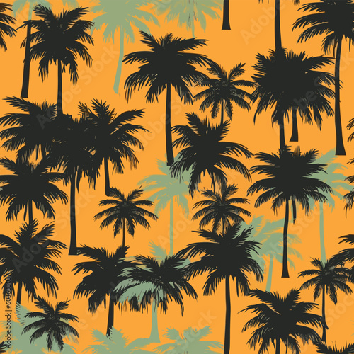 Seamless Colorful Palms Pattern.  Seamless pattern of Palms in colorful style. Add color to your digital project with our pattern! © MDQDigital