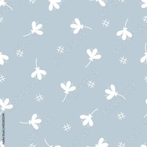 Blue spring vintage white flower pattern