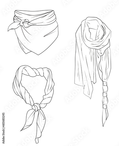 women's draped tie scarf set.Technical fashion scarf illustration.vectorCAD mock up