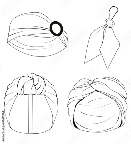 women headband bandanas hair rubber band fashion hair accessory set.Vector,technical drawing,flat