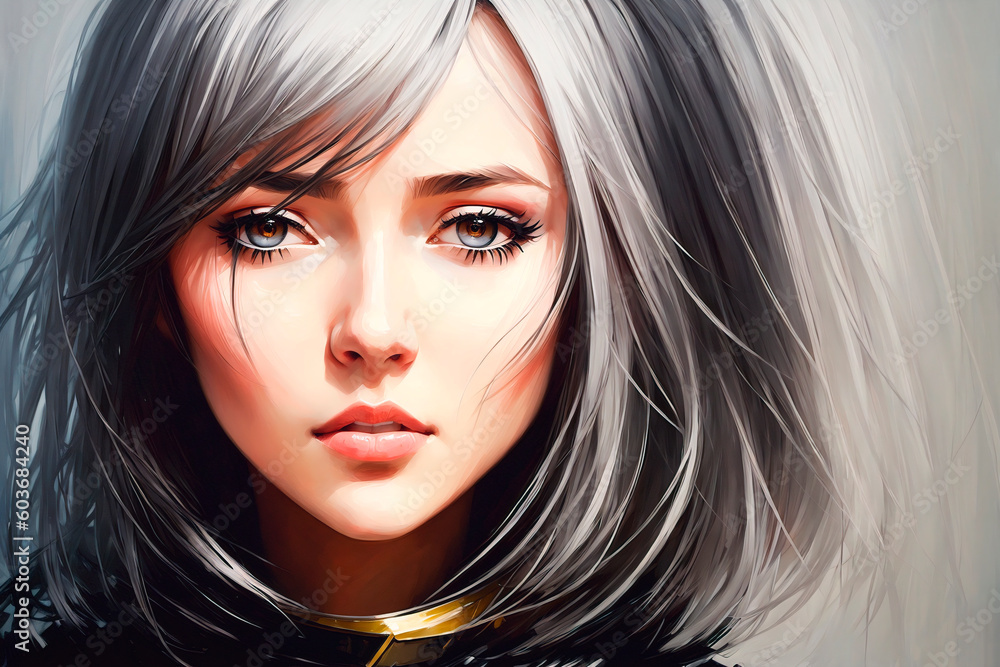 Fantasy portrait of a beautiful woman with long black hair. Generative AI. Fantasy portrait of a beautiful woman with long black hair. Generative AI.