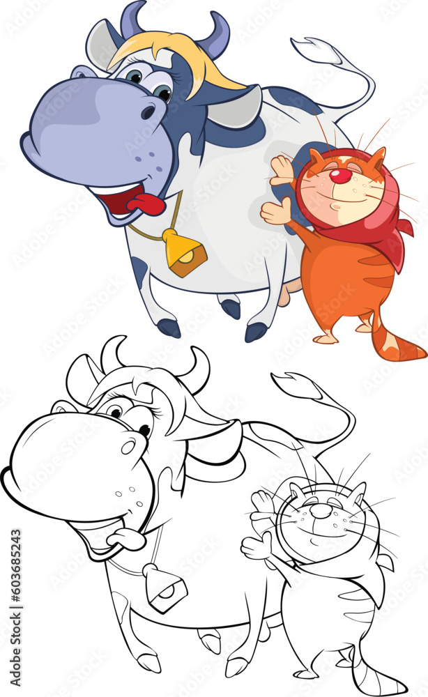 Fotobehang Babykamer Vector Illustration of a Cute Cat . Cartoon Character. Coloring Book #603685243