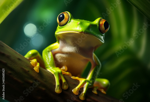 green tree frog. A Close-Up Encounter with a Green Tree Frog, Its Vibrant Hue a Striking Contrast Against the Backdrop, Echoing the Diverse Wonders and the Untamed Beauty of the Wild.